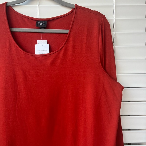 Eileen Fisher Top XL Light Weight Viscose Jersey Round Neck Tunic Red NWT Red - Picture 4 of 12